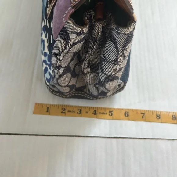 Coach Blue Patchwork and Tan Leather Tote Shoulder Handbag - Picture 10 of 15